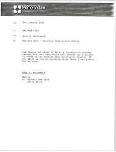 Memorandum from Mark H. McCormack concerning the British Open and Canadian television rights