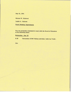 Memorandum from Judy A. Chilcote to Michael W. Halstead