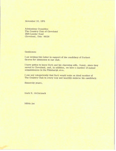 Letter from Mark H. McCormack to The Country Club of Cleveland