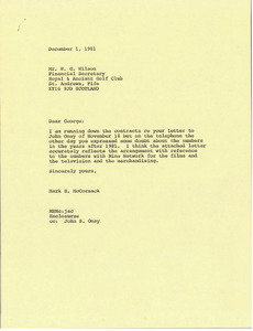Letter from Mark H. McCormack to W. G. Wilson