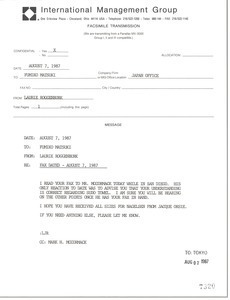 Fax from Laurie Roggenburk to Fumiko Matsuki