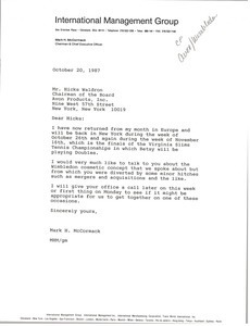 Letter from Mark H. McCormack to Hicks Waldron