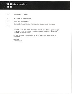 Memorandum from Mark H. McCormack to William H. Carpenter