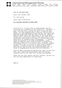 Fax from Mark H. McCormack to Rick Avory