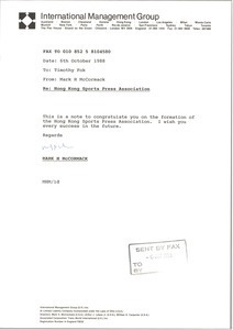 Fax from Mark H. McCormack to Timothy Fok