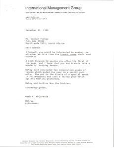 Letter from Mark H. McCormack to Gordon Forbes