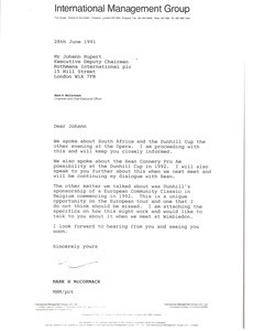 Letter from Mark H. McCormack to Johann Rupert