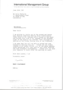 Letter from Mark H. McCormack to Colin MacLaine