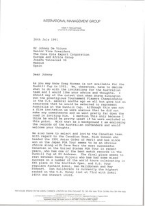 Letter from Mark H. McCormack to Johnny De Vicuna