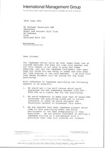 Letter from Mark H. McCormack to Michael Bonallack