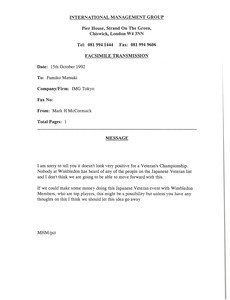 Fax from Mark H. McCormack to Fumiko Matsuki