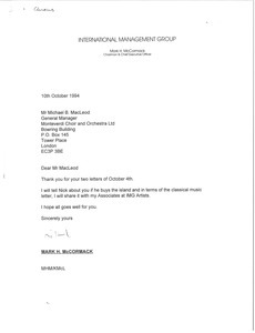 Letter from Mark H. McCormack to Michael B. MacLeod