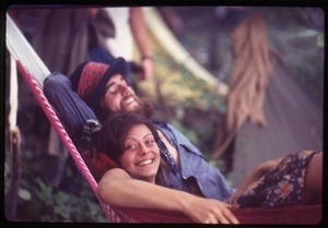 Couple lounging in a hammock, Woodstock Festival