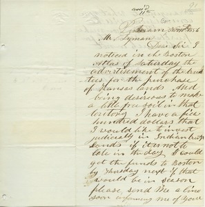 Letter from William Harris to Joseph Lyman