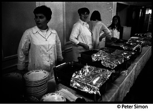 Cafeteria workers on the service line during the one-day strike at Shelton Hall, Boston University