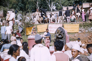 People gathering on temple grounds