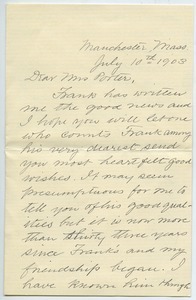 Letter from George Wigglesworth to Florence Porter Lyman