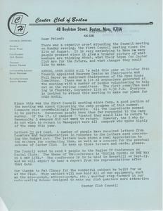 Circular letter from Center Club of Boston