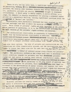 Draft of paper on the mental patients' movement and patients' rights