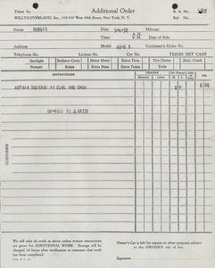 Willys-Overland additional repair order and invoice
