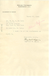 Letter from Rayford W. Logan to W. E. B. Du Bois