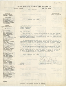 Letter from City-Wide Citizens' Committee on Harlem to W. E. B. Du Bois