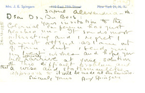 Postcard from Amy Spingarn to W. E. B. Du Bois