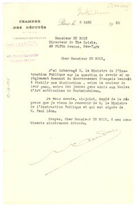 Letter from Gratien Candace to W. E. B. Du Bois