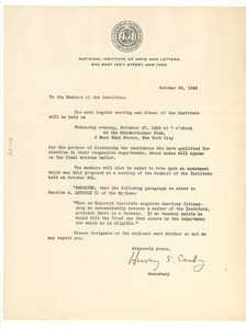 Circular letter from National Institute of Arts and Letters to W. E. B. Du Bois