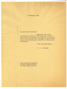 Letter from W. E. B. Du Bois to Independent Citizens Committee for the Arts, Sciences and Professions