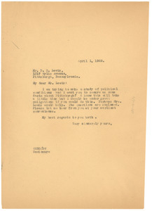 Letter from W. E. B. Du Bois to D. R. Lewis