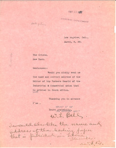 Letter from W. L. Bell to The Crisis