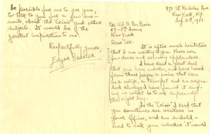 Letter from Edgard Barrier to W. E. B. Du Bois