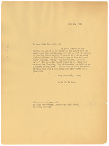 Memorandum from W. E. B. Du Bois to Atlanta University Laboratory High School
