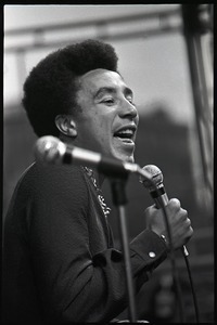 Smokey Robinson, close-up, on stage with the Miracles at their final Boston appearance as a group