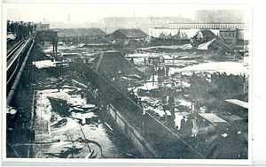 Molasses Flood, view from tracks of wreckage