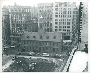 Demolition of 10 State Street, view of Old City Hall