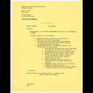 Agenda for organizational meeting on May 11, 1965 for Washington Park Urban Renewal Area Clean-up Program