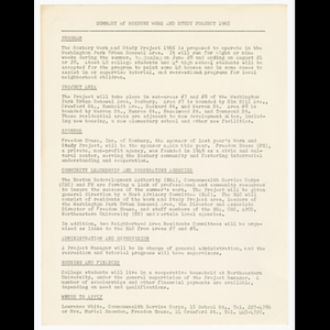 Summary of Roxbury Work and Study Project 1965