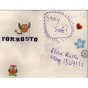 "Stay Safe" card from a Girl Scout in Casa Grande, Arizona