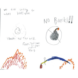 Sympathy and thanks card with drawings from a third grade student at Powell Elementary School