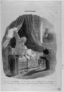 - Vas-tu te taire avec tes Cocoricos..... c'est bien la peine de venir à la campagne pour dormir tranquillement. - Je suis tous les jours réveillé à trois heures du matin... je dormais encore mieux à Paris même du vivant de ma femme!...