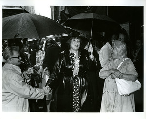 Bella Abzug campaigning in the rain