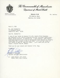 Letter from Edward A. Sahatjian to Judi Chamberlin