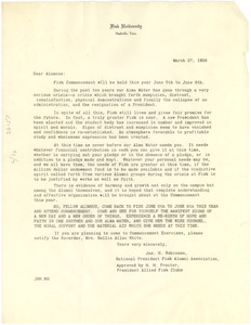 Circular letter from Fisk University Alumni Association to W. E. B. Du Bois