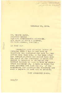 Letter from W. E. B. Du Bois to National Cyclopedia of American Biography