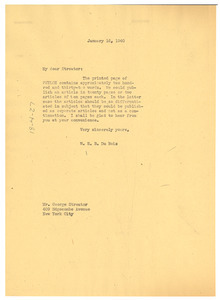 Letter from W. E. B. Du Bois to George Streator