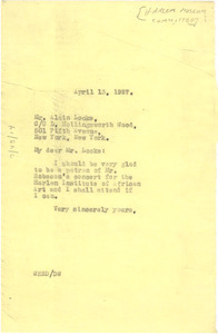 Letter from W. E. B. Du Bois to Harlem Museum Committee