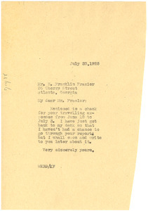 Letter from W. E. B. Du Bois to E. Franklin Frasier - Digital Commonwealth