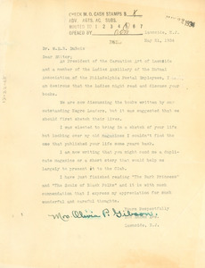 Letter from Olivia P. Gibson to W. E. B. Du Bois